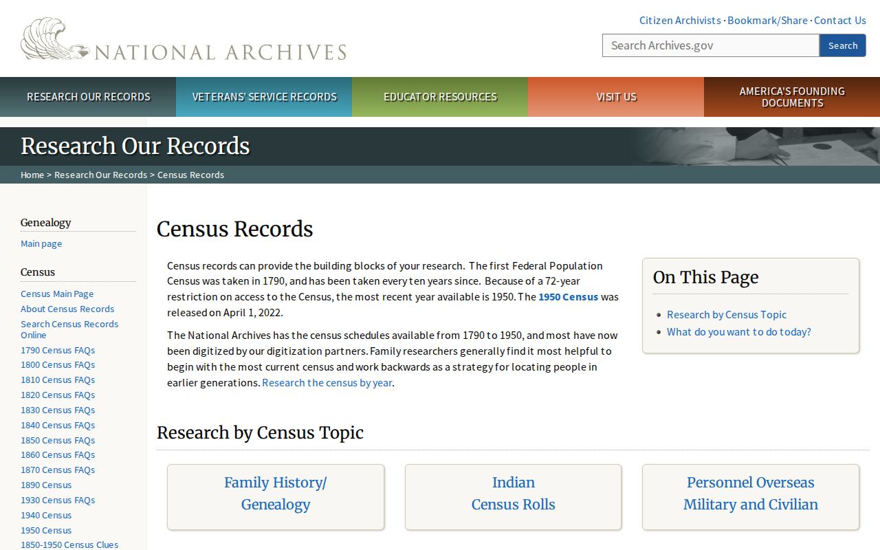 National Archives census research page used with Downers Grove directories