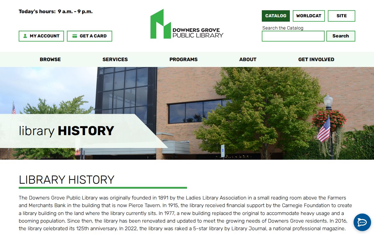Downers Grove Public Library local history collection page
