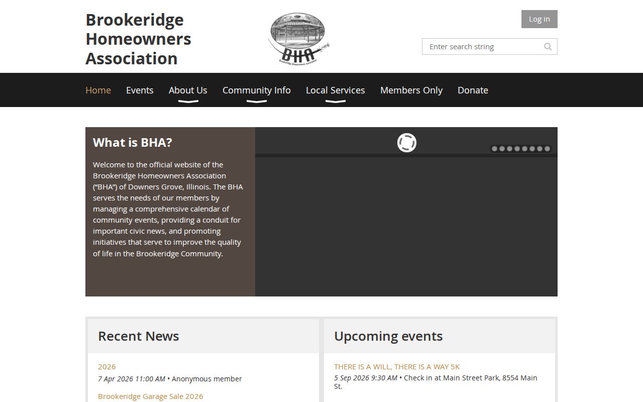 Brookeridge Homeowners Association public community page in Downers Grove