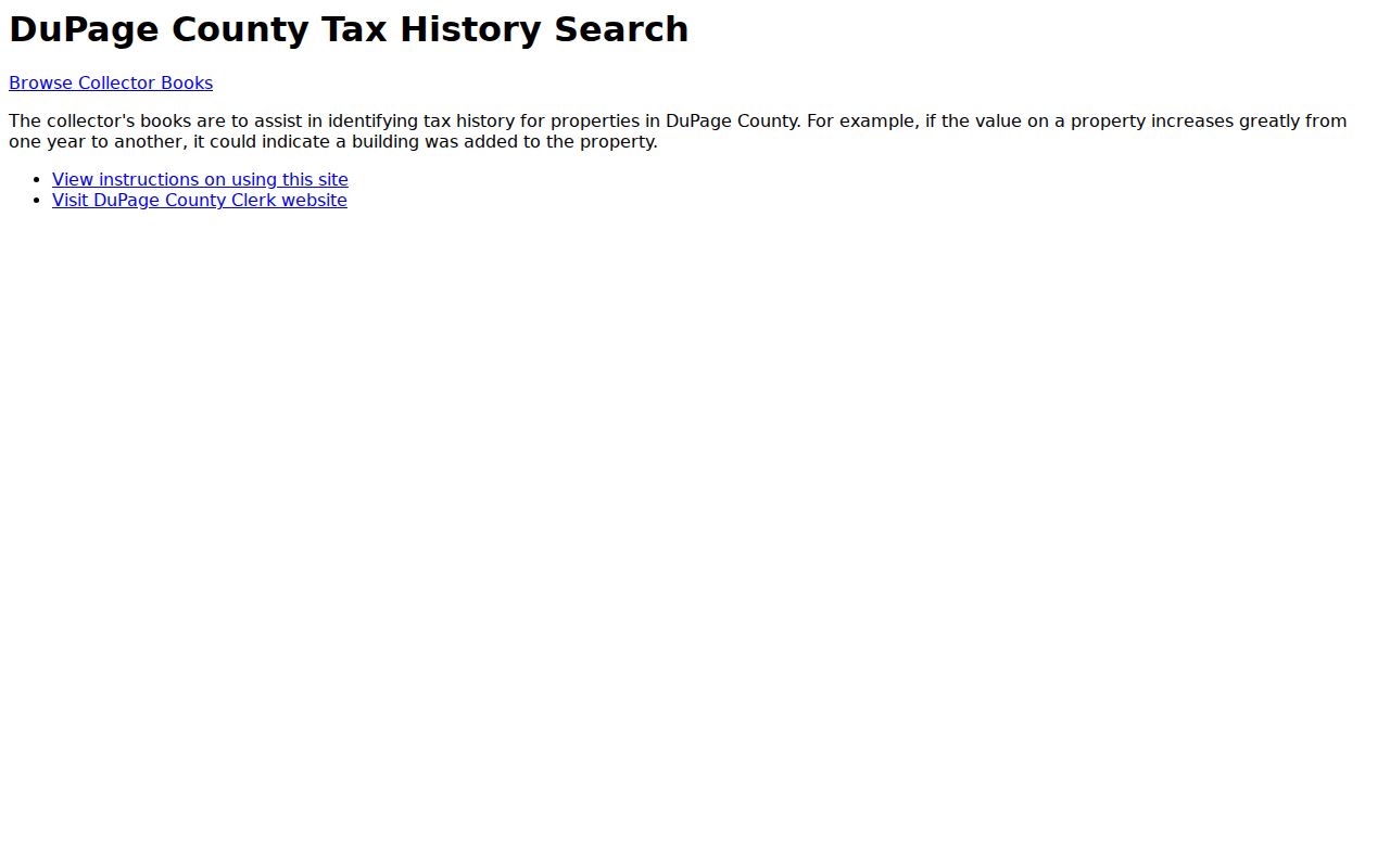 DuPage County Collector Books property tax history portal