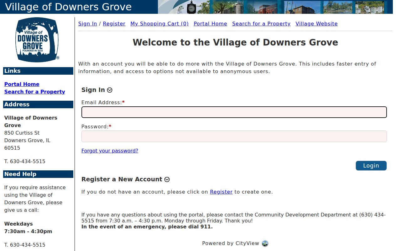 Downers Grove permit and inspection portal for address-linked records