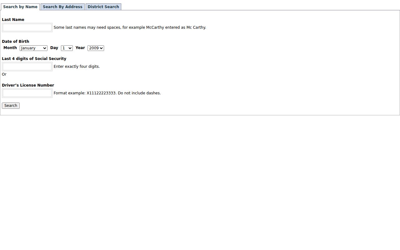 DuPage County voter lookup with name address and district search modes