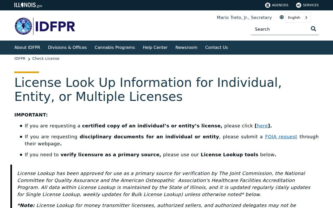 Illinois professional license lookup hub for a Downers Grove resident search