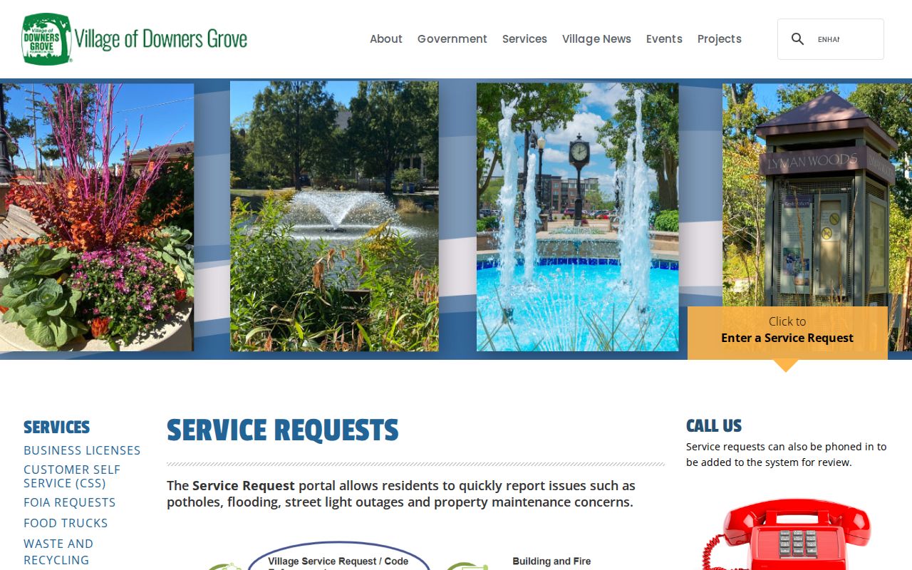 Downers Grove address based service request and code enforcement page